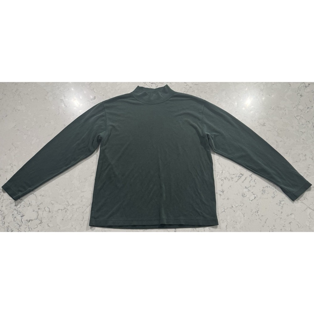 VTG 90s Talbots Mock Neck‎ Top Womens Large Green Rayon Cotton Long Sleeve Shirt